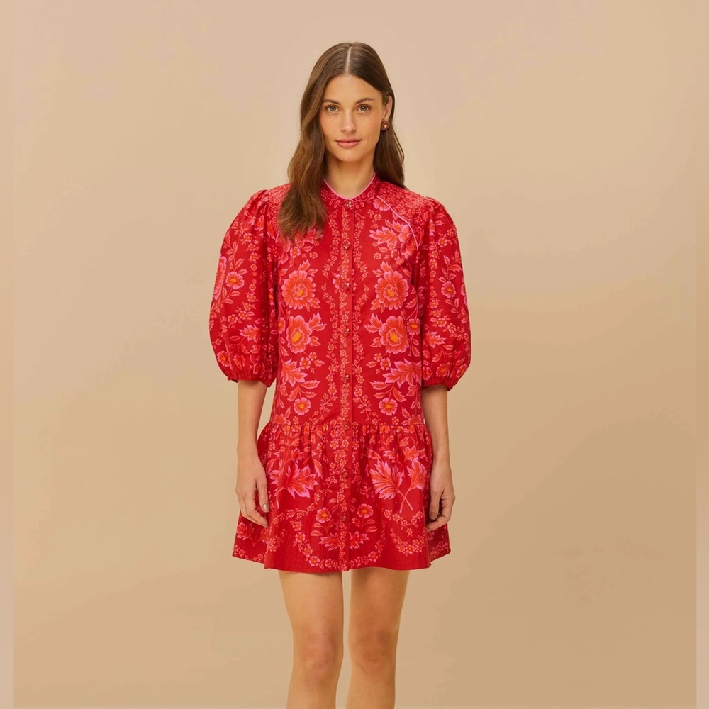 FARM Rio Red Olivia Organic Cotton Mini Dress Size XS